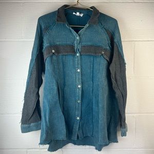Sewn + Seen Teal Button Down Shirt, Small